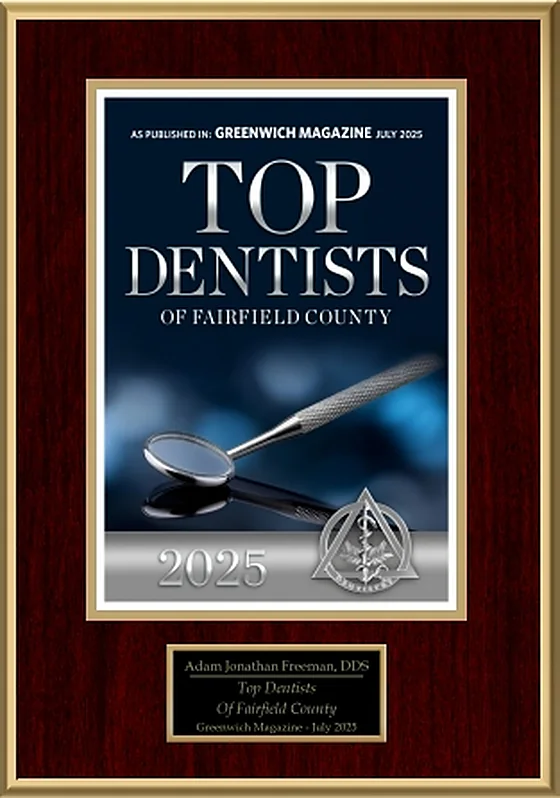 Top Dentists of Fairfield County 2025, as published in Greenwich Magazine, awarded to Adam Jonathan Freeman, DDS.