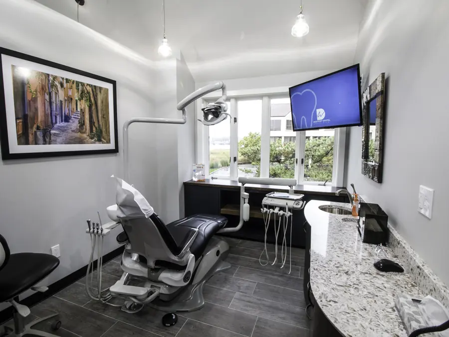 A treatment room with a window onto the river.